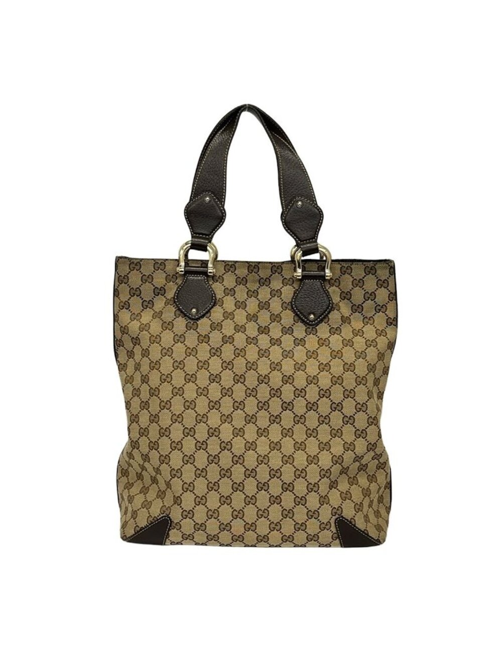 Gucci Tote Bag GG Pattern Dark Brown Khaki Leather